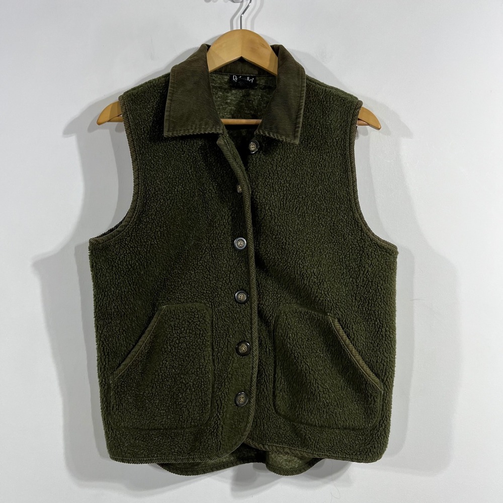 Rafaella VTG 90s Granola Outdoors Chore Sherpa Fleece Vest Corduroy Women Medium